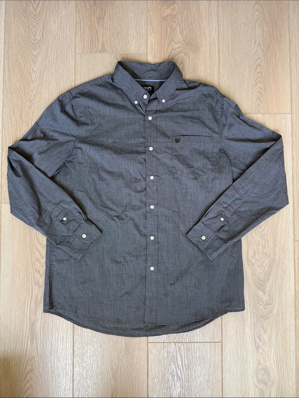 Chaps Button Down Easy Care Shirt Long Sleeve Dark Gray Oxford Cotton Blend XL